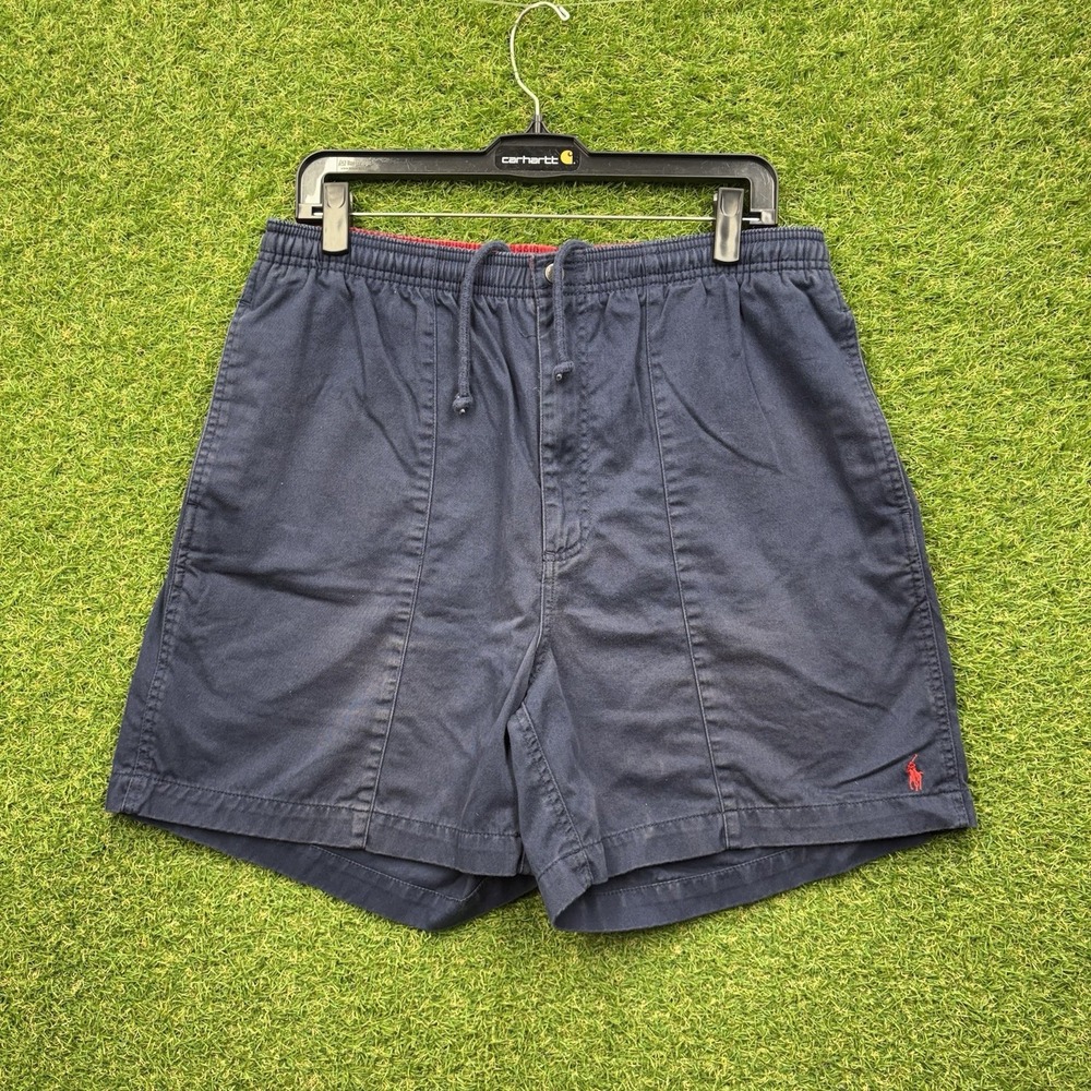 Vintage Polo Ralph Lauren Shorts Mens Large Navy Blue Cotton Elastic Waist